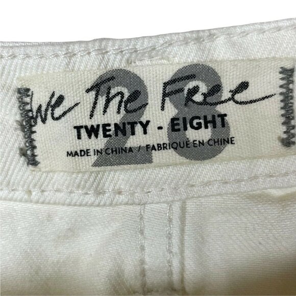 We the Free Size 28 Ivory Denim Skirt Free People Distress Raw Hem Button-Fly - Picture 4 of 6